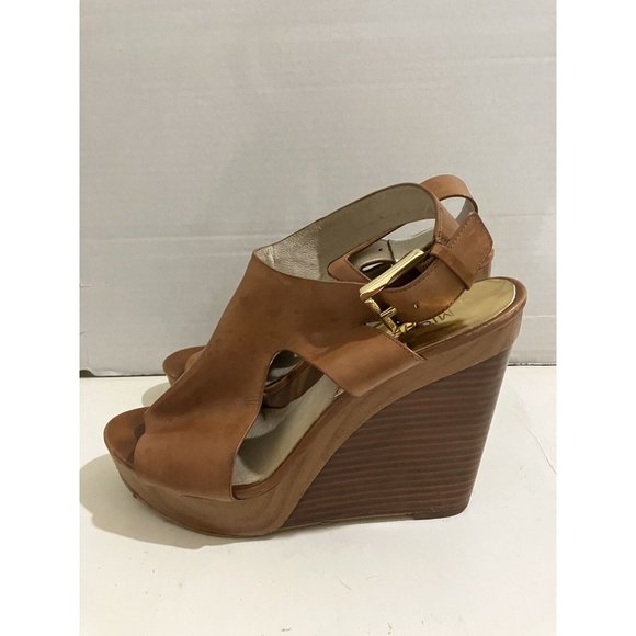 Michael Kors Womens size 8 M Brown Leather Josephine Wedge Platform Sandals shoe - Picture 5 of 7